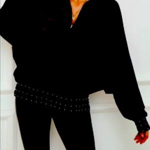 Beaded Detail Zipper Casual Blouse